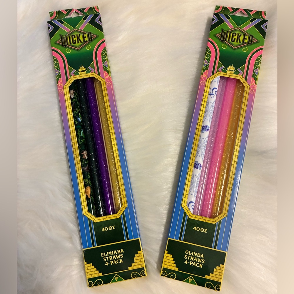 WICKED Glinda & Elphaba X CharCharms 40 oz Straws 4 Pack EACH Limited Edition
